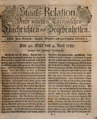 Staats-Relation der neuesten europäischen Nachrichten und Begebenheiten Mittwoch 4. April 1787