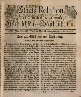 Staats-Relation der neuesten europäischen Nachrichten und Begebenheiten Freitag 20. April 1787