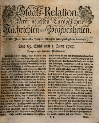 Staats-Relation der neuesten europäischen Nachrichten und Begebenheiten Freitag 1. Juni 1787