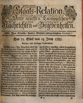 Staats-Relation der neuesten europäischen Nachrichten und Begebenheiten Freitag 15. Juni 1787