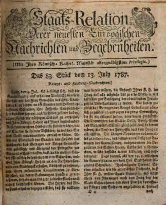 Staats-Relation der neuesten europäischen Nachrichten und Begebenheiten Freitag 13. Juli 1787