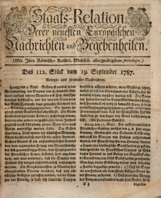 Staats-Relation der neuesten europäischen Nachrichten und Begebenheiten Mittwoch 19. September 1787