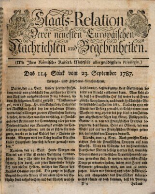 Staats-Relation der neuesten europäischen Nachrichten und Begebenheiten Sonntag 23. September 1787