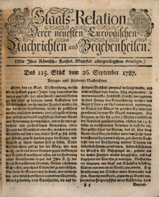 Staats-Relation der neuesten europäischen Nachrichten und Begebenheiten Mittwoch 26. September 1787