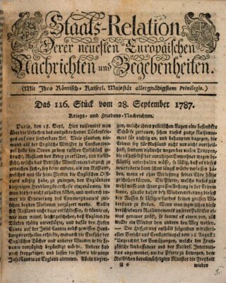 Staats-Relation der neuesten europäischen Nachrichten und Begebenheiten Freitag 28. September 1787