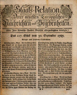 Staats-Relation der neuesten europäischen Nachrichten und Begebenheiten Sonntag 30. September 1787