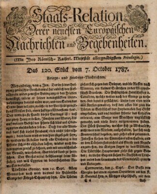 Staats-Relation der neuesten europäischen Nachrichten und Begebenheiten Sonntag 7. Oktober 1787