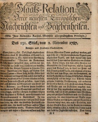 Staats-Relation der neuesten europäischen Nachrichten und Begebenheiten Freitag 2. November 1787