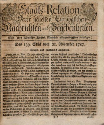 Staats-Relation der neuesten europäischen Nachrichten und Begebenheiten Mittwoch 21. November 1787