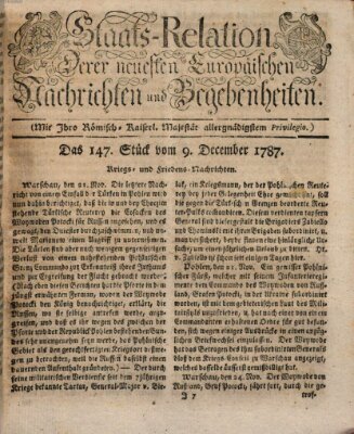 Staats-Relation der neuesten europäischen Nachrichten und Begebenheiten Sonntag 9. Dezember 1787