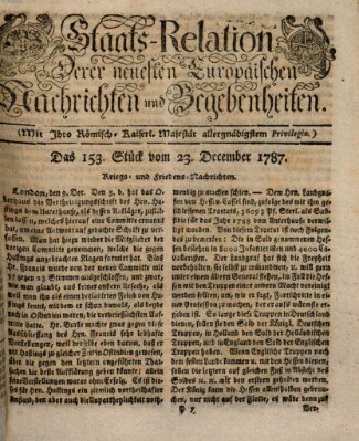 Staats-Relation der neuesten europäischen Nachrichten und Begebenheiten Sonntag 23. Dezember 1787