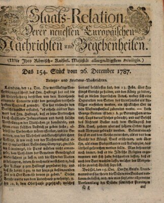 Staats-Relation der neuesten europäischen Nachrichten und Begebenheiten Mittwoch 26. Dezember 1787