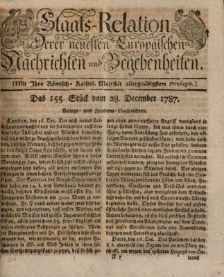 Staats-Relation der neuesten europäischen Nachrichten und Begebenheiten Freitag 28. Dezember 1787