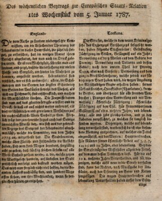 Staats-Relation der neuesten europäischen Nachrichten und Begebenheiten Freitag 5. Januar 1787