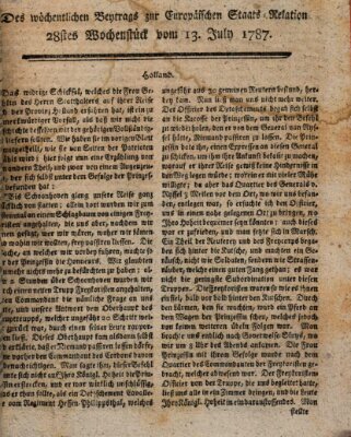 Staats-Relation der neuesten europäischen Nachrichten und Begebenheiten Freitag 13. Juli 1787