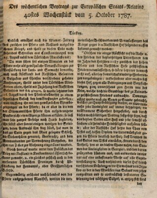 Staats-Relation der neuesten europäischen Nachrichten und Begebenheiten Freitag 5. Oktober 1787