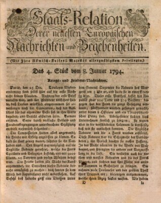 Staats-Relation der neuesten europäischen Nachrichten und Begebenheiten Mittwoch 8. Januar 1794