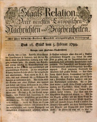 Staats-Relation der neuesten europäischen Nachrichten und Begebenheiten Mittwoch 5. Februar 1794