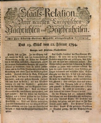 Staats-Relation der neuesten europäischen Nachrichten und Begebenheiten Mittwoch 12. Februar 1794