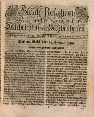 Staats-Relation der neuesten europäischen Nachrichten und Begebenheiten Mittwoch 19. Februar 1794