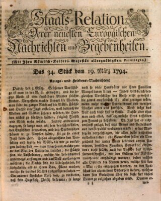 Staats-Relation der neuesten europäischen Nachrichten und Begebenheiten Mittwoch 19. März 1794