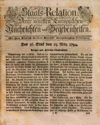 Staats-Relation der neuesten europäischen Nachrichten und Begebenheiten Sonntag 23. März 1794