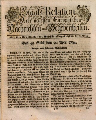 Staats-Relation der neuesten europäischen Nachrichten und Begebenheiten Sonntag 20. April 1794