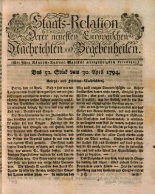 Staats-Relation der neuesten europäischen Nachrichten und Begebenheiten Mittwoch 30. April 1794