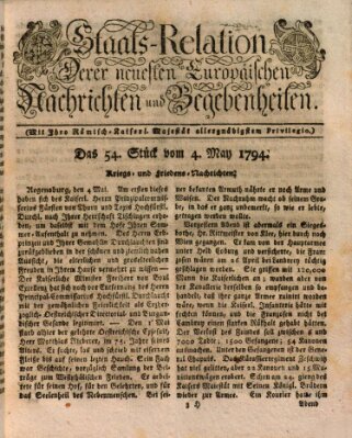 Staats-Relation der neuesten europäischen Nachrichten und Begebenheiten Sonntag 4. Mai 1794