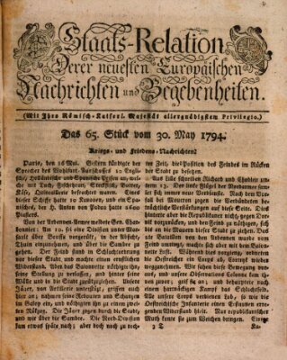 Staats-Relation der neuesten europäischen Nachrichten und Begebenheiten Freitag 30. Mai 1794