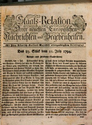 Staats-Relation der neuesten europäischen Nachrichten und Begebenheiten Freitag 11. Juli 1794