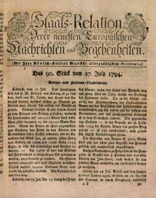 Staats-Relation der neuesten europäischen Nachrichten und Begebenheiten Sonntag 27. Juli 1794