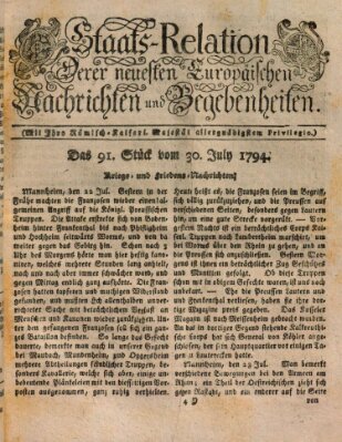 Staats-Relation der neuesten europäischen Nachrichten und Begebenheiten Mittwoch 30. Juli 1794