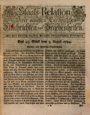 Staats-Relation der neuesten europäischen Nachrichten und Begebenheiten Sonntag 3. August 1794