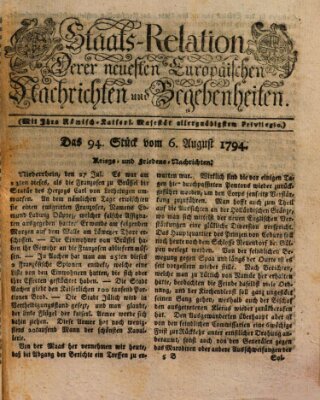 Staats-Relation der neuesten europäischen Nachrichten und Begebenheiten Mittwoch 6. August 1794