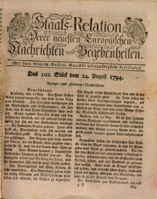 Staats-Relation der neuesten europäischen Nachrichten und Begebenheiten Sonntag 24. August 1794