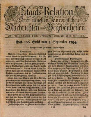 Staats-Relation der neuesten europäischen Nachrichten und Begebenheiten Mittwoch 3. September 1794