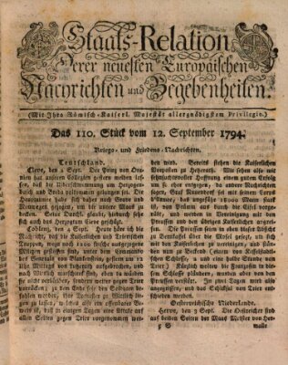 Staats-Relation der neuesten europäischen Nachrichten und Begebenheiten Freitag 12. September 1794