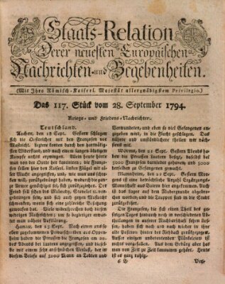 Staats-Relation der neuesten europäischen Nachrichten und Begebenheiten Sonntag 28. September 1794