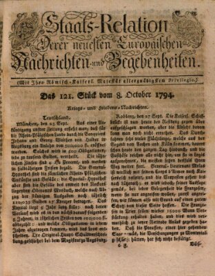 Staats-Relation der neuesten europäischen Nachrichten und Begebenheiten Mittwoch 8. Oktober 1794