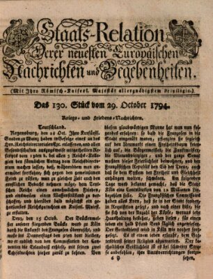 Staats-Relation der neuesten europäischen Nachrichten und Begebenheiten Mittwoch 29. Oktober 1794