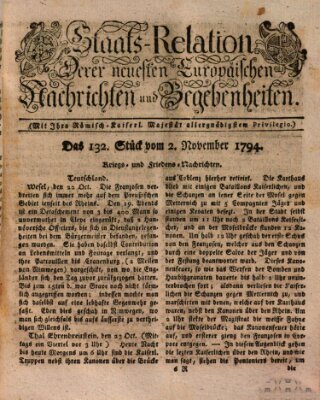 Staats-Relation der neuesten europäischen Nachrichten und Begebenheiten Sonntag 2. November 1794