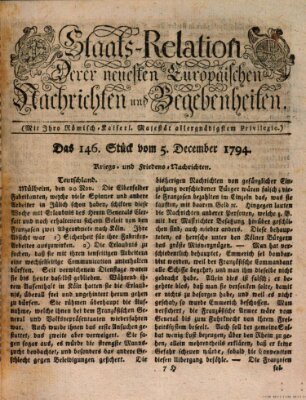 Staats-Relation der neuesten europäischen Nachrichten und Begebenheiten Freitag 5. Dezember 1794