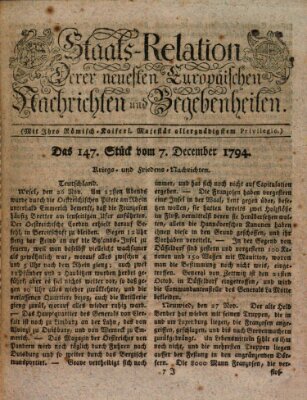 Staats-Relation der neuesten europäischen Nachrichten und Begebenheiten Sonntag 7. Dezember 1794