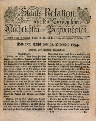 Staats-Relation der neuesten europäischen Nachrichten und Begebenheiten Sonntag 21. Dezember 1794