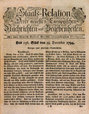 Staats-Relation der neuesten europäischen Nachrichten und Begebenheiten Sonntag 28. Dezember 1794