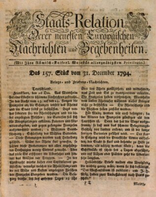 Staats-Relation der neuesten europäischen Nachrichten und Begebenheiten Mittwoch 31. Dezember 1794