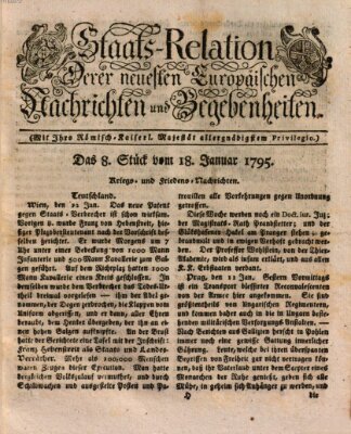 Staats-Relation der neuesten europäischen Nachrichten und Begebenheiten Sonntag 18. Januar 1795