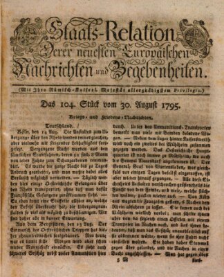 Staats-Relation der neuesten europäischen Nachrichten und Begebenheiten Sonntag 30. August 1795