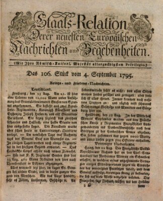 Staats-Relation der neuesten europäischen Nachrichten und Begebenheiten Freitag 4. September 1795